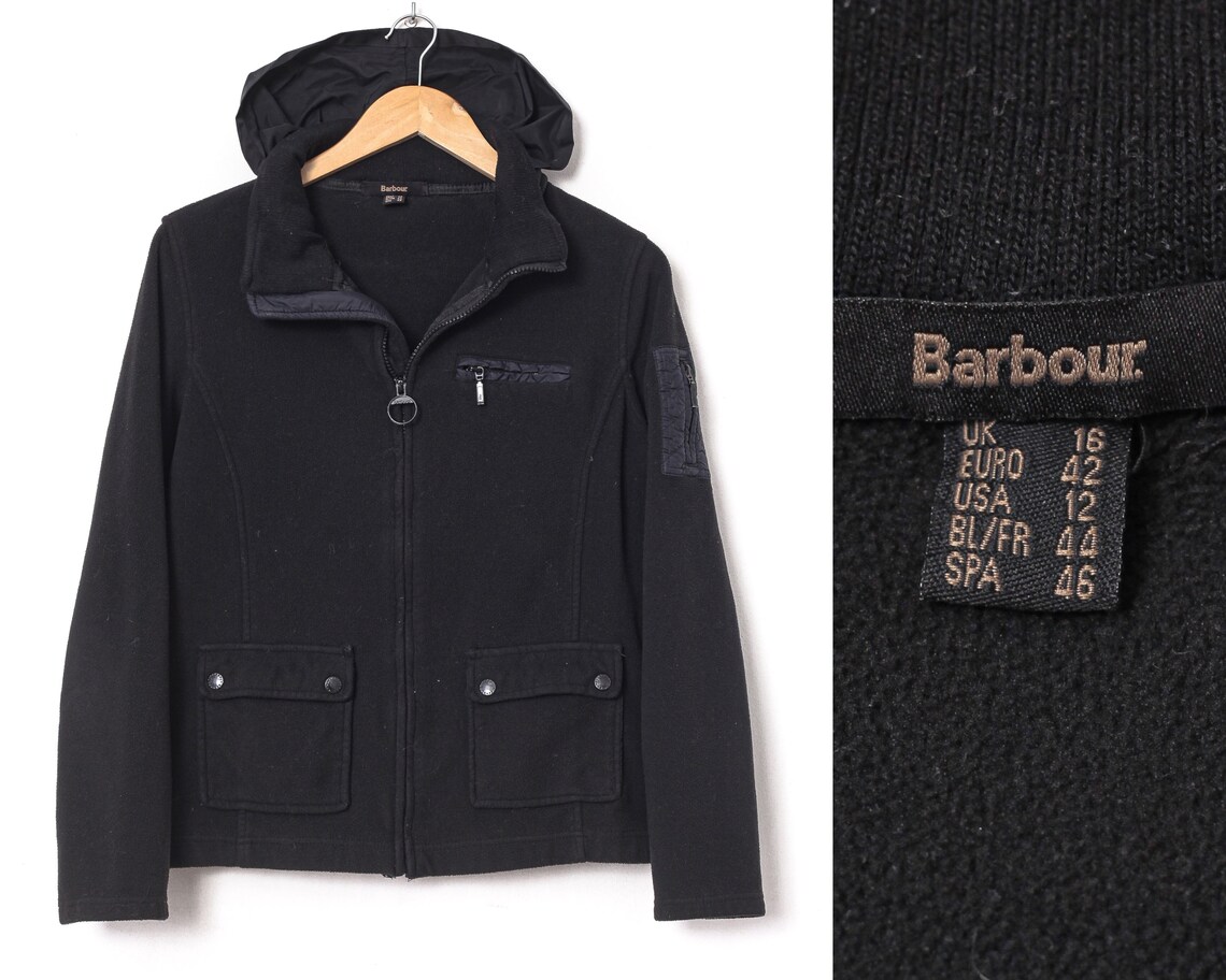 Women's BARBOUR Fleece Jacket Sweater Hooded Zip Up Black | Etsy