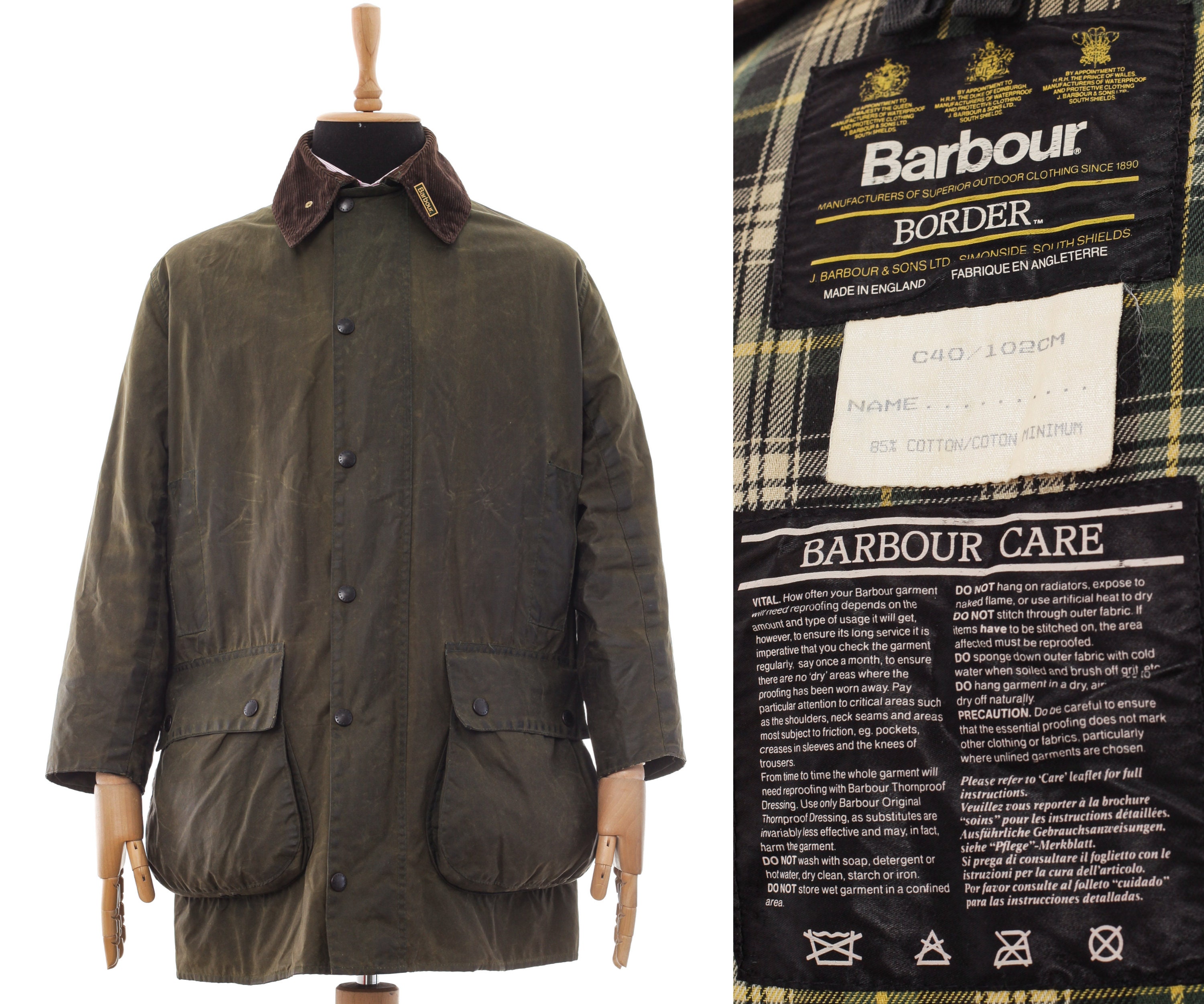 Vintage Mens BARBOUR Border Wax Waxed Jacket Coat Green Size | Etsy