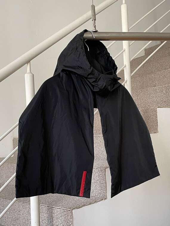 Vintage PRADA Scarf Nylon Packable Hood Neck Jacket Coat Red Tab 
