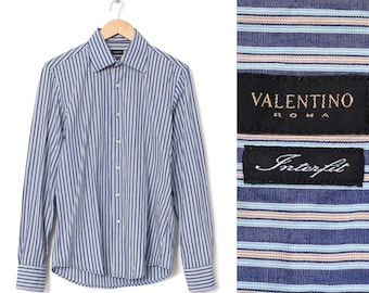Vintage Mens VALENTINO Shirt Striped Long Sleeve Blue Size M - Etsy