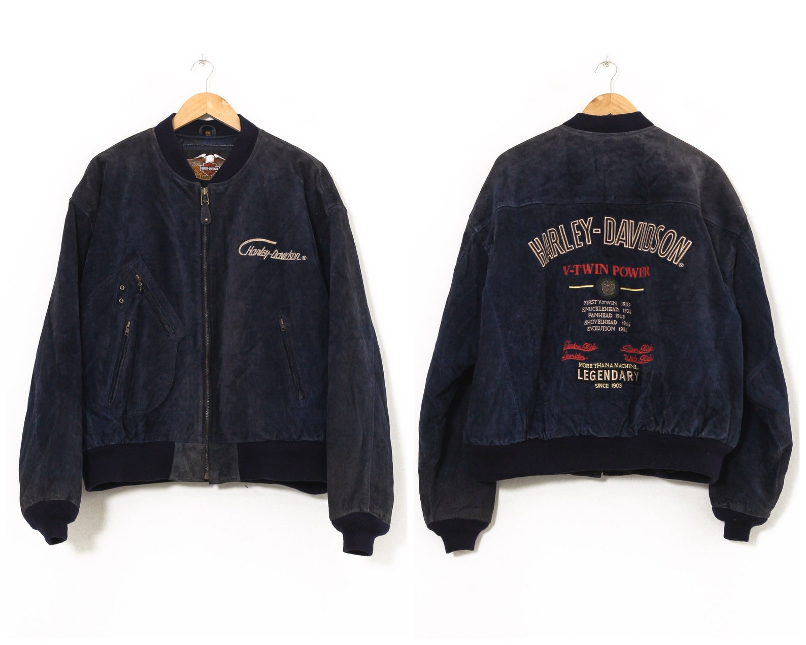 Vintage Mens HARLEY DAVIDSON Bomber Jacket Suede Leather Navy | Etsy