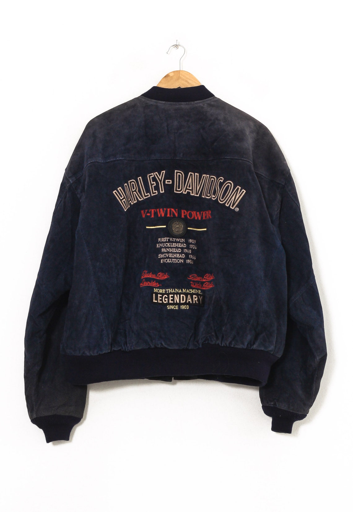 Vintage Mens HARLEY DAVIDSON Bomber Jacket Suede Leather Navy | Etsy