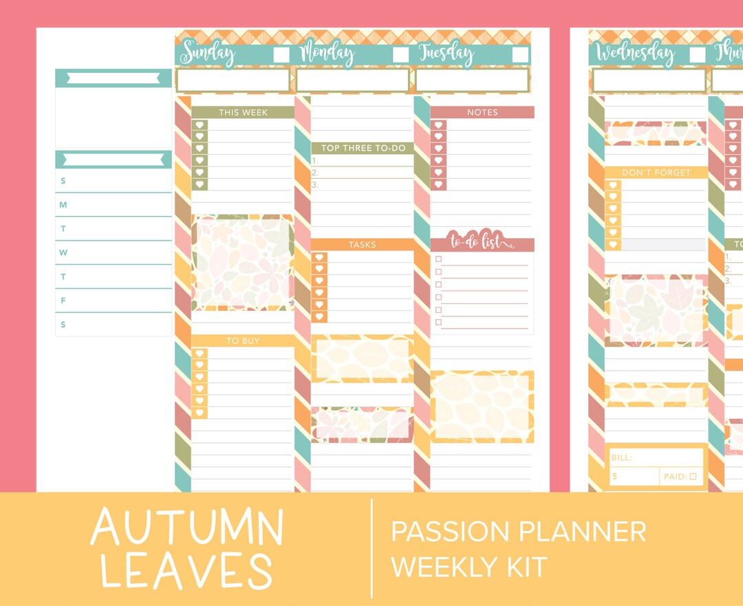 Autumn Leaves WEEKLY Planner Sticker Kit Fall Sticker Kit - Etsy