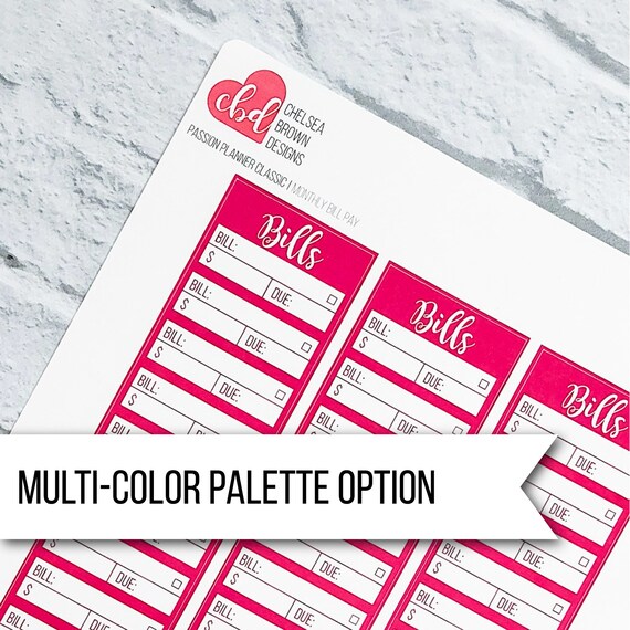 Monthly Bill Pay Tracker Multi Color Palette Passion Etsy