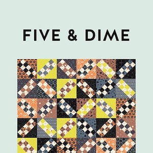 May include: A quilt pattern with a patchwork design featuring a variety of colors and patterns, including yellow, black, white, orange, and brown. The quilt pattern is called "Patch + Dot" and is available in two sizes: 40" x 40" (Baby) and 60" x 60" (Throw).