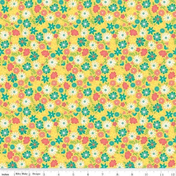 Gingham Cottage Flowers Yellow by Heather Petersen for Riley Blake Designs