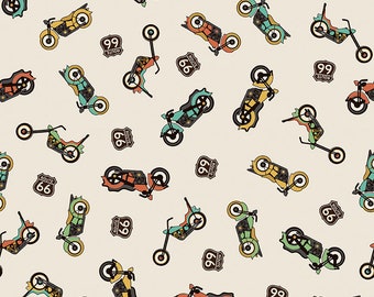 Route 66 Bikes Cream by Anderson Design Group For Riley Blake Fabrics