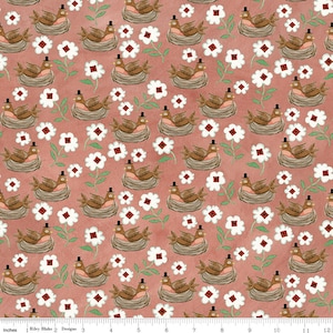 Hop Hop Hooray Robins Nest Coral by Teresa Kogut for Riley Blake Designs