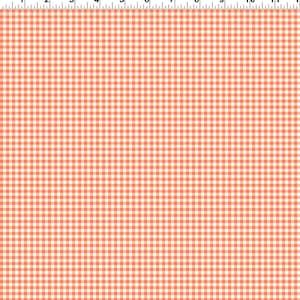 May include: A white and orange gingham fabric with a repeating pattern of small squares. The fabric is perfect for crafting projects, quilting, and home decor.