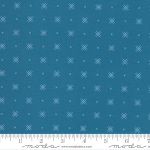 May include: Teal fabric with a white crosshatch pattern. The fabric has a subtle texture and is perfect for quilting, sewing, and crafting.