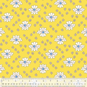 Fiesta en el jardín en color amarillo pradera de Whistler Studio para Windham Fabrics