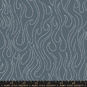 May include: A seamless pattern featuring white dotted lines on a dark blue background. The lines are curved and wavy, creating a flowing and organic design.
