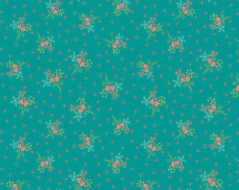 Gingham Cottage Scatter Floral Teal by Heather Petersen for Riley Blake Designs