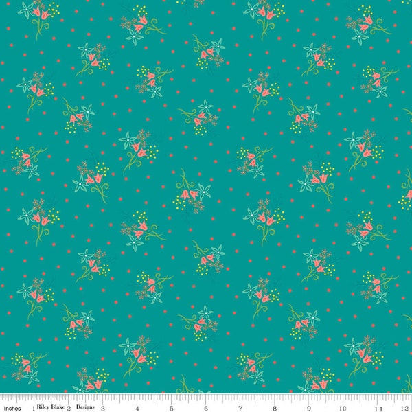 Gingham Cottage Scatter Floral Teal by Heather Petersen for Riley Blake Designs