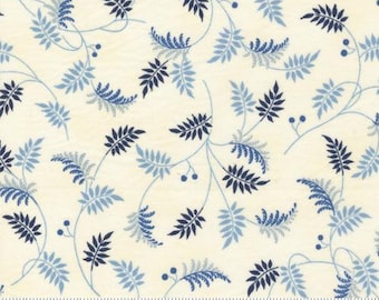 Amelias Blues Trailing Leaves Ivory by Betsy Chutchian for Moda Fabrics