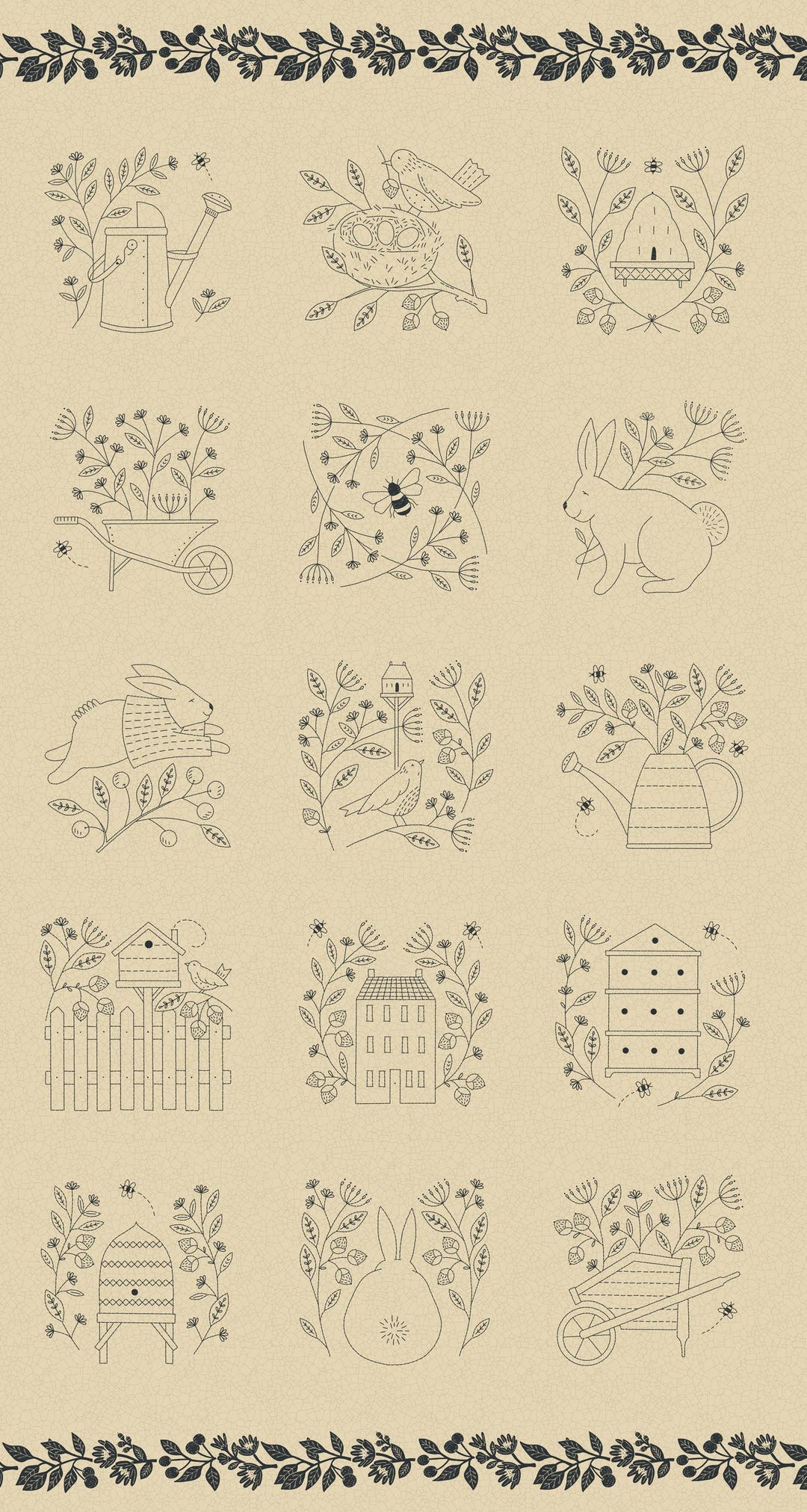 Bloom and Grow Embroidery Panel Linen by Kathy Schmitz for Moda Fabrics ...