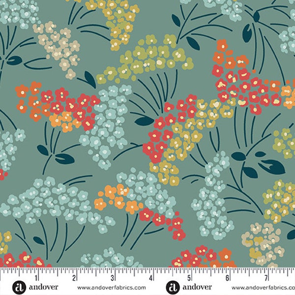 Flower Box Laurel Dusty Teal by Renee Nanneman for Andover Fabrics