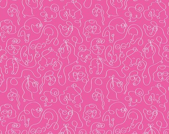Grl Pwr Line Faces Fuchsia for Riley Blake END OF BOLT