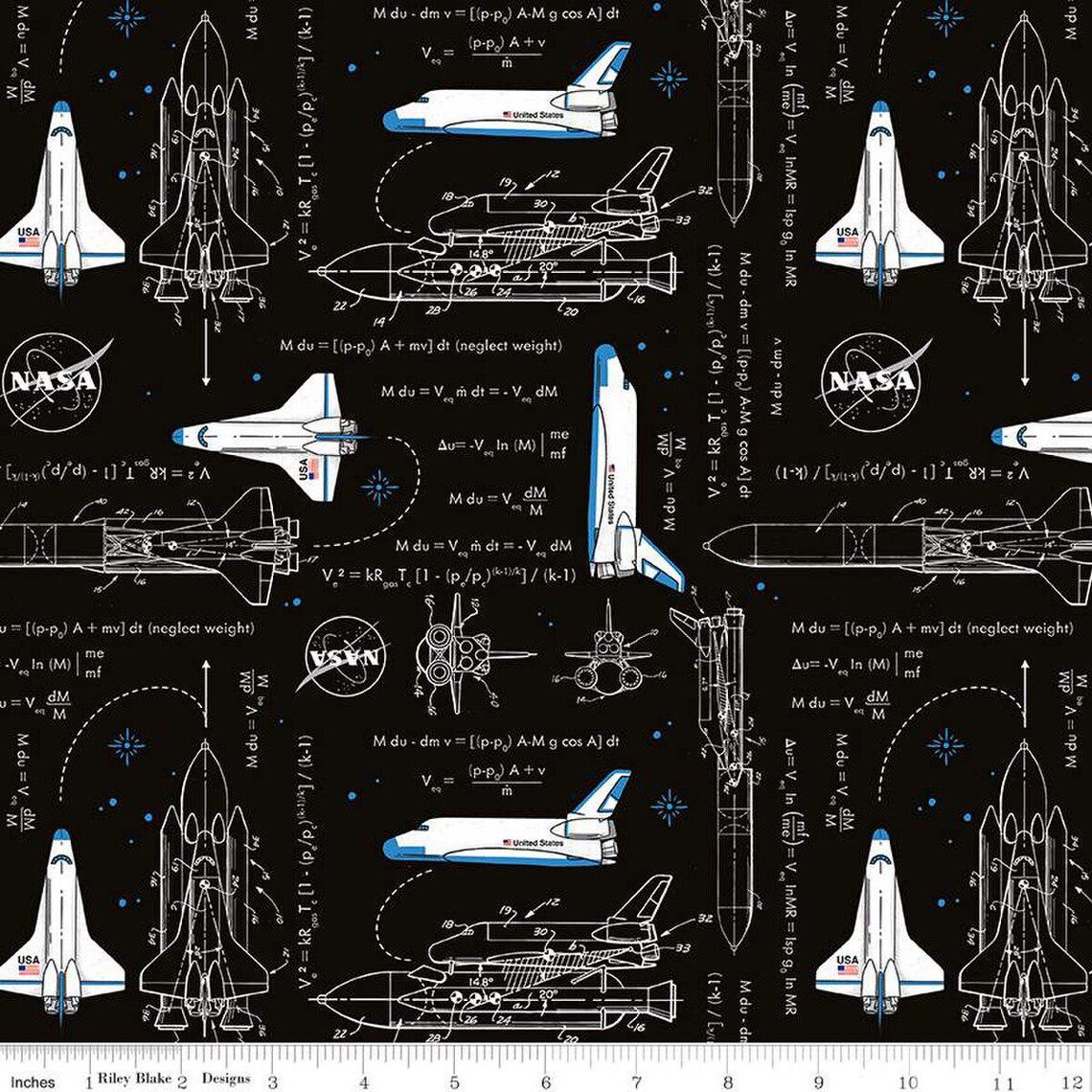 Space Rockets Math Outer Space Rocket Math Black by NASA for Riley Blake - Etsy