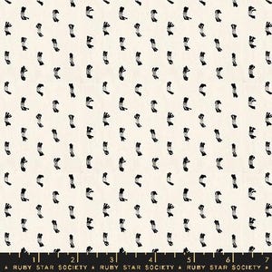 May include: White fabric with a repeating pattern of black stylized knots. The fabric is marked with a ruler in inches and the text "RUBY STAR SOCIETY".