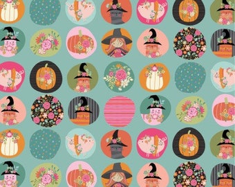 Kitty Loves Candy Fun Dots Teal by Poppie Cotton- END OF BOLT