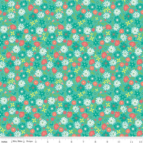 Gingham Cottage Flowers Seagrass by Heather Petersen for Riley Blake Designs