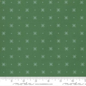 May include: Green fabric with a white crosshatch pattern. The fabric is textured and has a subtle sheen. The fabric is 44 inches wide.