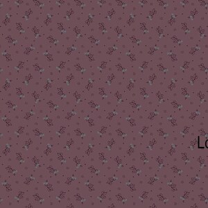 May include: A repeating pattern of stylized floral and scroll designs in muted teal and dark purple on a mauve background. Small dots are scattered throughout the design. The overall effect is a vintage or antique aesthetic.