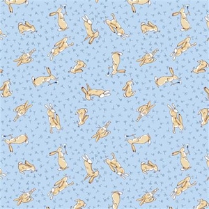 Guess How Much I Love You Tossed Bunnies Light Denim by Anita Jeram for Clothworks