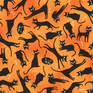 Lights Out Scaredy Cat Pumpkin Glow in the Dark by Robert Kaufman Fabrics