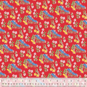 Campo de flores rojo para fiestas en el jardín, de Whistler Studio para Windham Fabrics
