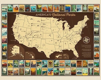 National Parks Poster Panel USA Map