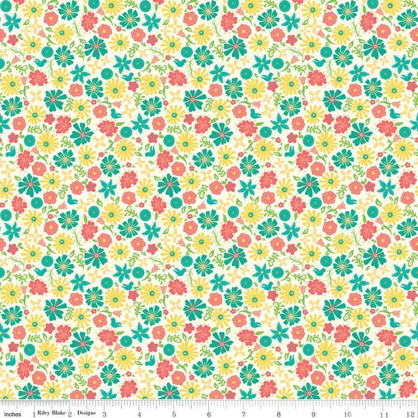 Gingham Cottage Flowers Cream by Heather Petersen for Riley Blake Designs