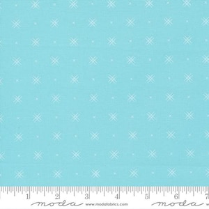 May include: A light blue fabric with a white crosshatch pattern. The fabric is shown with a ruler for scale.