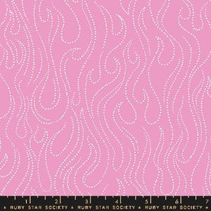 May include: Pink fabric with a white dotted pattern of wavy lines. The fabric has a ruler with the text "RUBY STAR SOCIETY" printed on it.