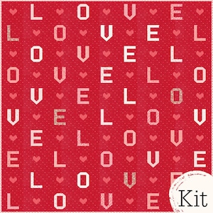 L-O-V-E Quilt Kit featuring Love Blooms by Lella Boutique- Magic Dot Strawberry Background