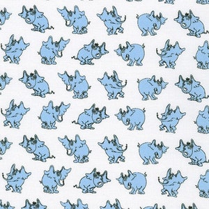 May include: A white background with a repeating pattern of blue elephants with two ears and two trunks. The elephants are facing different directions.