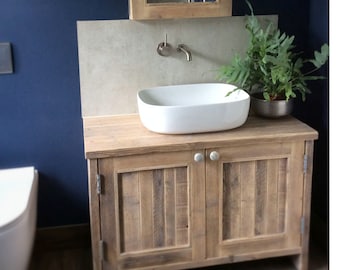 YORK | Handmade Wood Furniture | Bathroom Vanity Unit With Storage | Rustic Basin Unit | Natural Wood Bathroom Vanity Sink Unit | Sink Unit