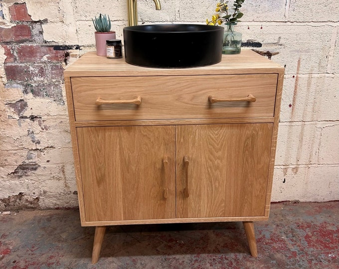 IN STOCK | Classic Mid Century  | Single Drawer Double Door Version | Solid Oak | Oak Tapered Legs | Soft Close