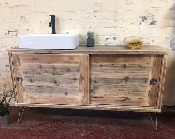 Camden - Reclaimed Wood Bathroom Vanity Cabinet, Wooden Bathroom Vanity with Sliding doors