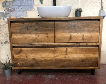 WIMBLEDON DOUBLE | Handmade Wood Furniture | Bathroom Vanity Unit With Storage | Rustic Basin Unit | Natural Wood Bathroom Unit | Sink Unit
