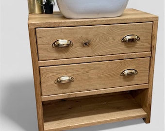 ABINGDON | IN STOCK |  Solid Oak 2-Drawer Bathroom Vanity Unit | Quick Delivery