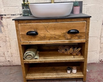 WOOLWICH | Handmade Wooden Furniture | Bathroom Vanity Unit With Storage | Rustic Basin Unit | Natural Wood Bathroom Vanity Unit | Sink Unit