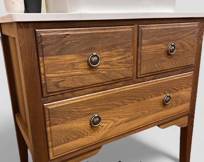 Featured listing image: WINCHESTER | Vintage Classic Oak 3-Drawer Chest: Solid Bathroom Vanity Unit