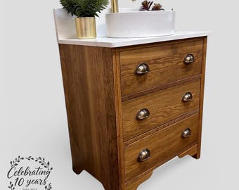 STUDLEY | Classic Oak 3 Drawer Chest | Solid Oak | Oak Bathroom Furniture | Solid Oak Vanity Unit | Vintage Oak