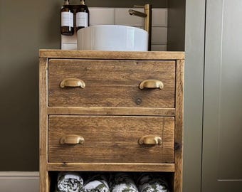 ABINGDON | Handmade Reclaimed Timber Furniture | Bathroom Vanity Unit With Storage | Natural Wood Bathroom Vanity | Solid Wood Bathroom Unit