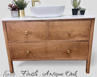WORCESTER | Classic Oak 3 Drawer Chest | Solid Oak | Reclaimed Oak | Oak Bathroom Furniture | Solid Oak Vanity Unit | Vintage Oak