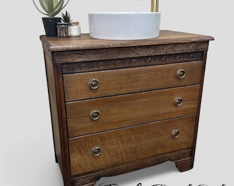 HARRIS LEBUS | Oak Chest Of Drawers  | MCM Furniture  | Solid & Veneered  Oak | Oak Bathroom Vanity | Fifties Style Bathroom Vanity Unit