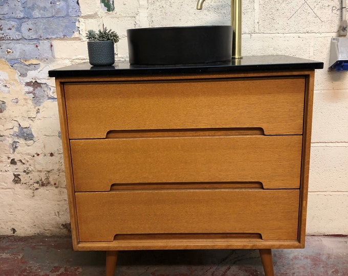 STAG C RANGE | Mid-Century | Bathroom Vanity Including Quartz Worktop & Tapered Legs