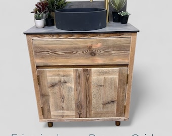 KIPPFORD | Handmade Reclaimed Timber Bathroom Furniture | Handle less Bathroom Vanity Unit With Storage | Rustic Basin Unit |